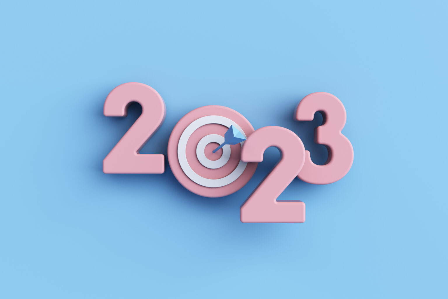 New Year 2023 numbers with goal on blue background, 3d render
